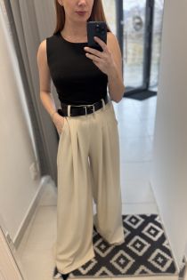 Béžové široké nohavice s opaskom