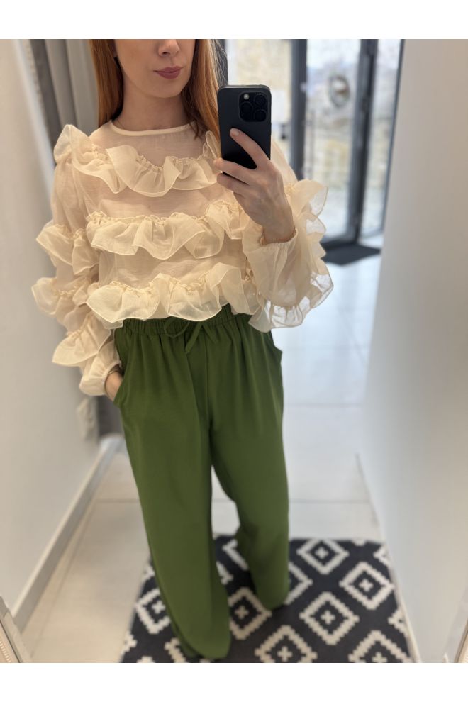 Zelené široké nohavice